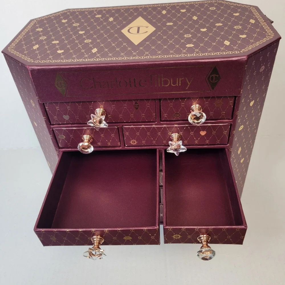 Charlotte Tilbury Advent Calendar 2023 Empty Jewelry Box Burgundy Gold Glam